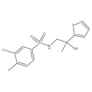 3-chloro-4-fluoro-N-(2-hydroxy-2-(thiophen-2-yl)propyl)benzenesulfonamide结构式
