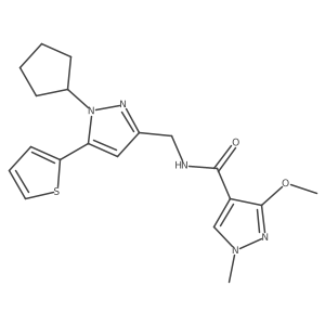 N-((1-cyclopentyl-5-(thiophen-2-yl)-1H-pyrazol-3-yl)methyl)-3-methoxy-1-methyl-1H-pyrazole-4-carboxamide结构式
