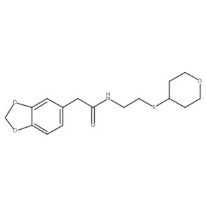 2-(benzo[d][1,3]dioxol-5-yl)-N-(2-((tetrahydro-2H-pyran-4-yl)thio)ethyl)acetamide结构式