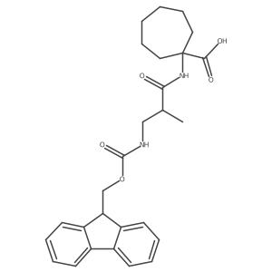 1-[3-({[(9H-fluoren-9-yl)methoxy]carbonyl}amino)-2-methylpropanamido]cycloheptane-1-carboxylic acid结构式
