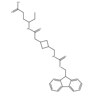 4-(2-{3-[({[(9H-fluoren-9-yl)methoxy]carbonyl}amino)methyl]cyclobutyl}acetamido)hexanoic acid结构式