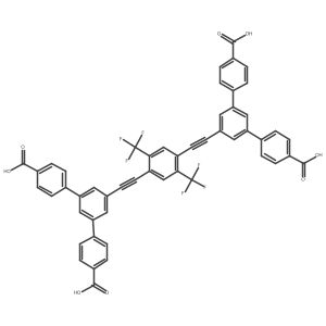 5',5''''-((2,5-Bis(trifluoromethyl)-1,4-phenylene)bis(ethyne-2,1-diyl))bis(([1,1':3',1''-terphenyl]-4,4''-dicarboxylic acid))结构式