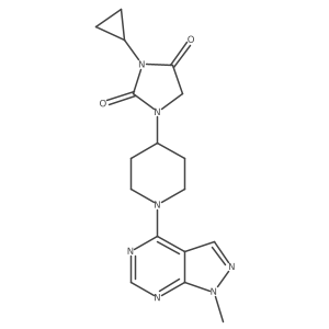 3-cyclopropyl-1-(1-{1-methyl-1H-pyrazolo[3,4-d]pyrimidin-4-yl}piperidin-4-yl)imidazolidine-2,4-dione结构式