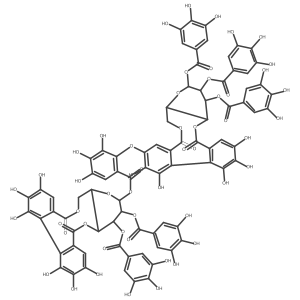 [3,4,5,21,22,23-Hexahydroxy-8,18-dioxo-11,12-bis[(3,4,5-trihydroxybenzoyl)oxy]-9,14,17-trioxatetracyclo[17.4.0.02,7.010,15]tricosa-1(23),2,4,6,19,21-hexaen-13-yl] 3,4,5-trihydroxy-2-[[3,4,5,22,23-pentahydroxy-8,18-dioxo-11,12,13-tris[(3,4,5-trihydroxybenzoyl)oxy]-9,14,17-trioxatetracyclo[17.4.0.02,7.010,15]tricosa-1(23),2,4,6,19,21-hexaen-21-yl]oxy]benzoate Structure