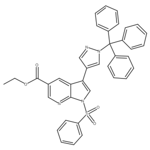1h-Pyrrolo[2,3-b]pyridine-5-carboxylic acid,1-(phenylsulfonyl)-3-[1-(triphenylmethyl)-1h-pyrazol-4-yl]-,ethyl ester Structure