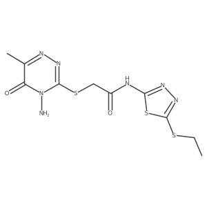 2-[(4-amino-6-methyl-5-oxo-1,2,4-triazin-3-yl)sulfanyl]-N-(5-ethylsulfanyl-1,3,4-thiadiazol-2-yl)acetamide结构式