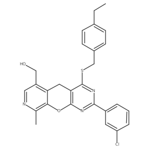 [5-(3-Chlorophenyl)-7-{[(4-ethylphenyl)methyl]sulfanyl}-14-methyl-2-oxa-4,6,13-triazatricyclo[8.4.0.0^{3,8}]tetradeca-1(10),3(8),4,6,11,13-hexaen-11-yl]methanol结构式