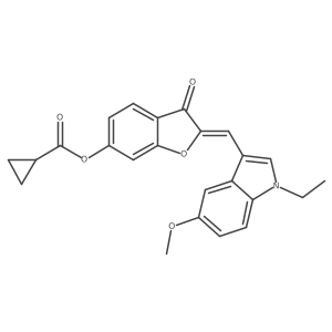 (2E)-2-[(1-ethyl-5-methoxy-1H-indol-3-yl)methylidene]-3-oxo-2,3-dihydro-1-benzofuran-6-yl cyclopropanecarboxylate结构式