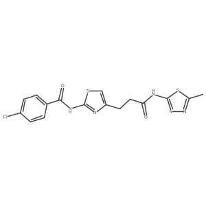 4-chloro-N-(4-(3-((5-methyl-1,3,4-thiadiazol-2-yl)amino)-3-oxopropyl)thiazol-2-yl)benzamide结构式