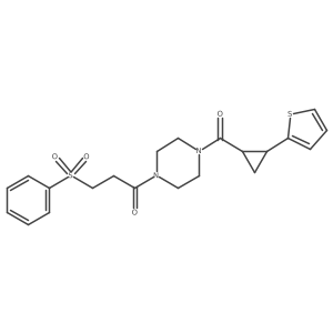 3-(Phenylsulfonyl)-1-(4-(2-(thiophen-2-yl)cyclopropanecarbonyl)piperazin-1-yl)propan-1-one Structure