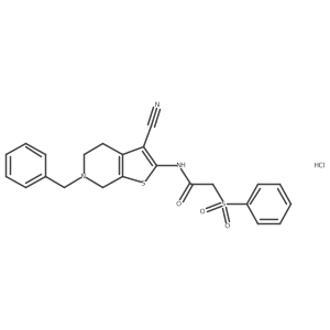 N-(6-benzyl-3-cyano-4,5,6,7-tetrahydrothieno[2,3-c]pyridin-2-yl)-2-(phenylsulfonyl)acetamide hydrochloride结构式