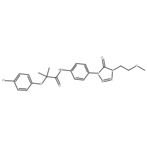 2-(4-chlorophenoxy)-N-(4-(4-(2-methoxyethyl)-5-oxo-4,5-dihydro-1H-tetrazol-1-yl)phenyl)-2-methylpropanamide结构式