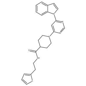 1-(6-(1H-indol-1-yl)pyrimidin-4-yl)-N-(2-(thiophen-2-yl)ethyl)piperidine-4-carboxamide结构式