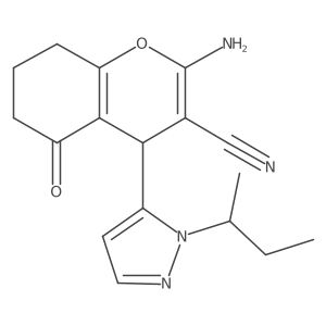 2-Amino-4-(2-butan-2-ylpyrazol-3-yl)-5-oxo-4,6,7,8-tetrahydrochromene-3-carbonitrile Structure