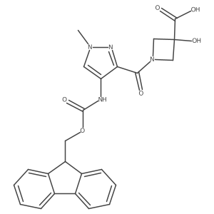 1-[4-({[(9H-fluoren-9-yl)methoxy]carbonyl}amino)-1-methyl-1H-pyrazole-3-carbonyl]-3-hydroxyazetidine-3-carboxylic acid结构式