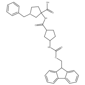 1-benzyl-3-[3-({[(9H-fluoren-9-yl)methoxy]carbonyl}amino)cyclopentaneamido]pyrrolidine-3-carboxylic acid结构式