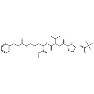 Methyl (2S)-2-[[(2S)-3-methyl-2-[[(2S)-pyrrolidine-2-carbonyl]amino]butanoyl]amino]-5-(phenylmethoxycarbonylamino)pentanoate;2,2,2-trifluoroacetic acid结构式