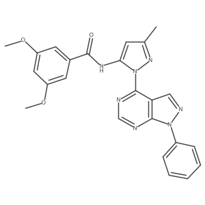 3,5-dimethoxy-N-(3-methyl-1-{1-phenyl-1H-pyrazolo[3,4-d]pyrimidin-4-yl}-1H-pyrazol-5-yl)benzamide结构式