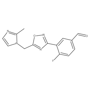 4-fluoro-3-(5-((2-methyl-1H-imidazol-1-yl)methyl)-1,2,4-oxadiazol-3-yl)benzaldehyde结构式