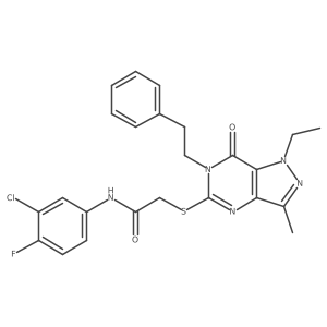 N-(3-chloro-4-fluorophenyl)-2-((1-ethyl-3-methyl-7-oxo-6-phenethyl-6,7-dihydro-1H-pyrazolo[4,3-d]pyrimidin-5-yl)thio)acetamide结构式