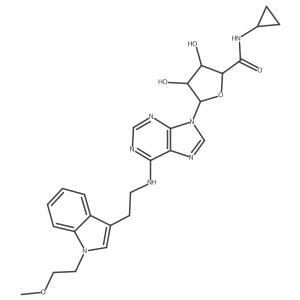 (2S,3S,4R,5R)-N-cyclopropyl-3,4-dihydroxy-5-[6-[2-[1-(2-methoxyethyl)indol-3-yl]ethylamino]purin-9-yl]oxolane-2-carboxamide结构式