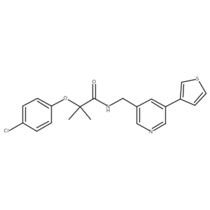 2-(4-chlorophenoxy)-2-methyl-N-((5-(thiophen-3-yl)pyridin-3-yl)methyl)propanamide结构式