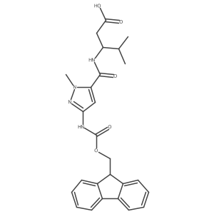 (3S)-3-{[3-({[(9H-fluoren-9-yl)methoxy]carbonyl}amino)-1-methyl-1H-pyrazol-5-yl]formamido}-4-methylpentanoic acid Structure