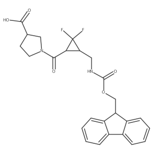 rac-1-[(1R,3S)-3-[({[(9H-fluoren-9-yl)methoxy]carbonyl}amino)methyl]-2,2-difluorocyclopropanecarbonyl]pyrrolidine-3-carboxylic acid结构式