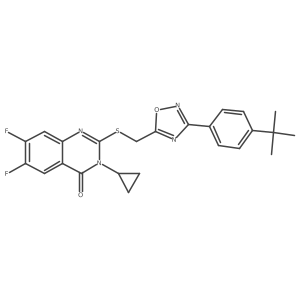2-({[3-(4-Tert-butylphenyl)-1,2,4-oxadiazol-5-yl]methyl}sulfanyl)-3-cyclopropyl-6,7-difluoro-3,4-dihydroquinazolin-4-one Structure