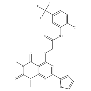 N-(2-chloro-5-(trifluoromethyl)phenyl)-2-((2-(furan-2-yl)-6,8-dimethyl-5,7-dioxo-5,6,7,8-tetrahydropyrimido[4,5-d]pyrimidin-4-yl)thio)acetamide结构式