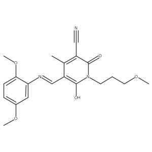 (Z)-5-(((2,5-dimethoxyphenyl)amino)methylene)-1-(3-methoxypropyl)-4-methyl-2,6-dioxo-1,2,5,6-tetrahydropyridine-3-carbonitrile Structure