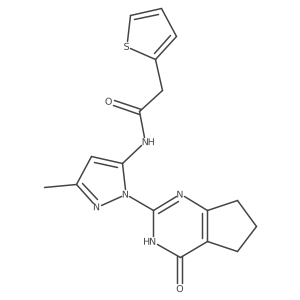N-(3-methyl-1-(4-oxo-4,5,6,7-tetrahydro-3H-cyclopenta[d]pyrimidin-2-yl)-1H-pyrazol-5-yl)-2-(thiophen-2-yl)acetamide结构式