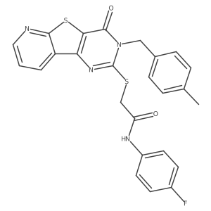 N-(4-fluorophenyl)-2-({5-[(4-methylphenyl)methyl]-6-oxo-8-thia-3,5,10-triazatricyclo[7.4.0.0^{2,7}]trideca-1(9),2(7),3,10,12-pentaen-4-yl}sulfanyl)acetamide结构式