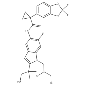 (S)-1-(2,2-difluorobenzo[d][1,3]dioxol-5-yl)-N-(1-(2,3-dihydroxypropyl)-6-fluoro-2-(1-hydroxy-2-methylpropan-2-yl)-1H-indol-5-yl)cyclopropanecarboxamide结构式
