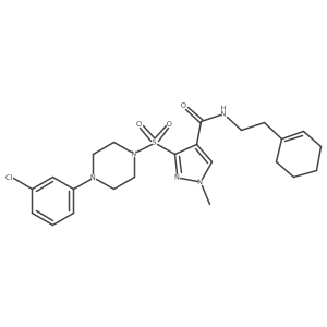3-{[4-(3-chlorophenyl)piperazin-1-yl]sulfonyl}-N-[2-(cyclohex-1-en-1-yl)ethyl]-1-methyl-1H-pyrazole-4-carboxamide结构式
