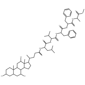 L-Alanine, N-[(3|A,5|A,7|A,12|A)-3,7,12-trihydroxy-24-oxocholan-24-yl]-L-leucyl-L-valyl-L-phenylalanyl-L-phenylalanyl-, methyl ester Structure