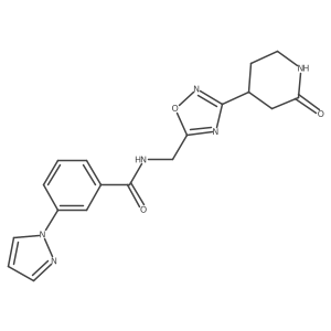 N-[[3-(2-oxopiperidin-4-yl)-1,2,4-oxadiazol-5-yl]methyl]-3-pyrazol-1-ylbenzamide Structure