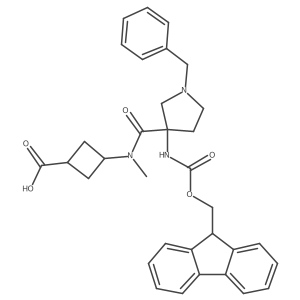 3-[N-methyl1-benzyl-3-({[(9H-fluoren-9-yl)methoxy]carbonyl}amino)pyrrolidine-3-amido]cyclobutane-1-carboxylic acid Structure