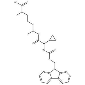 6-[2-cyclopropyl-2-({[(9H-fluoren-9-yl)methoxy]carbonyl}amino)acetamido]-2-methylheptanoic acid结构式
