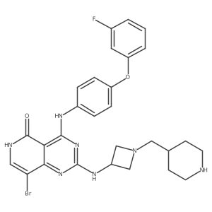 8-Bromo-4-[[4-(3-fluorophenoxy)phenyl]amino]-2-[[1-(4-piperidylmethyl)-3-azetidinyl]amino]pyrido[4,3-d]pyrimidin-5(6H)-one结构式