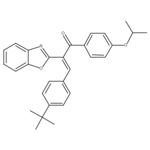 (2Z)-2-(1,3-benzoxazol-2-yl)-3-(4-tert-butylphenyl)-1-[4-(propan-2-yloxy)phenyl]prop-2-en-1-one结构式
