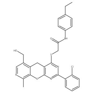 2-((2-(2-chlorophenyl)-6-(hydroxymethyl)-9-methyl-5H-pyrido[4',3':5,6]pyrano[2,3-d]pyrimidin-4-yl)thio)-N-(4-ethylphenyl)acetamide Structure