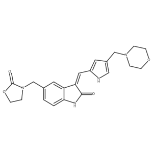 3-[[(3Z)-3-[[4-(morpholin-4-ylmethyl)-1H-pyrrol-2-yl]methylidene]-2-oxo-1H-indol-5-yl]methyl]-1,3-oxazolidin-2-one Structure