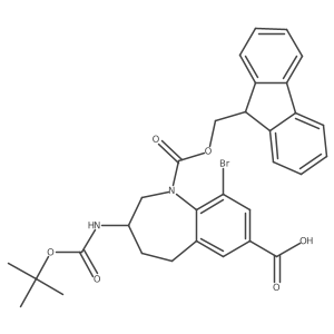 9-bromo-3-{[(tert-butoxy)carbonyl]amino}-1-{[(9H-fluoren-9-yl)methoxy]carbonyl}-2,3,4,5-tetrahydro-1H-1-benzazepine-7-carboxylic acid结构式