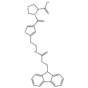 3-{2-[2-({[(9H-fluoren-9-yl)methoxy]carbonyl}amino)ethyl]-1,3-thiazole-4-carbonyl}-1,3-thiazolidine-4-carboxylic acid结构式
