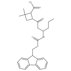 1-[(3S)-3-({[(9H-fluoren-9-yl)methoxy]carbonyl}amino)hexanoyl]-3,3-dimethylazetidine-2-carboxylic acid Structure