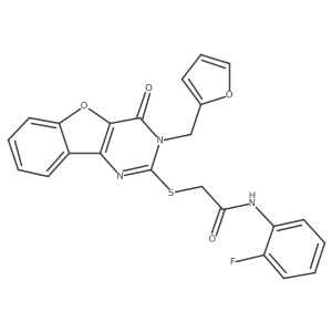 N-(2-fluorophenyl)-2-{[3-(2-furylmethyl)-4-oxo-3,4-dihydro[1]benzofuro[3,2-d]pyrimidin-2-yl]thio}acetamide结构式