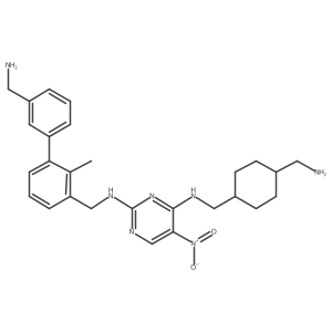 4-N-[[4-(aminomethyl)cyclohexyl]methyl]-2-N-[[3-[3-(aminomethyl)phenyl]-2-methylphenyl]methyl]-5-nitropyrimidine-2,4-diamine Structure