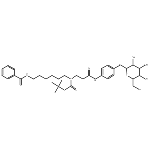tert-butyl N-(6-benzamidohexyl)-N-[3-oxo-3-[4-[(2R,3R,4S,5R,6R)-3,4,5-trihydroxy-6-(hydroxymethyl)oxan-2-yl]oxyanilino]propyl]carbamate Structure