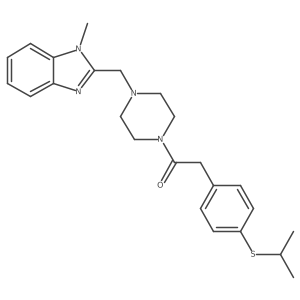 2-(4-(isopropylthio)phenyl)-1-(4-((1-methyl-1H-benzo[d]imidazol-2-yl)methyl)piperazin-1-yl)ethanone结构式
